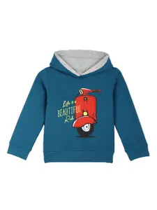 Naughty Ninos Boys Blue & Red Printed Hooded Sweatshirt