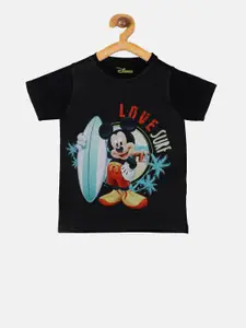 YK Disney Boys Black Mickey Mouse Printed Round Neck T-shirt