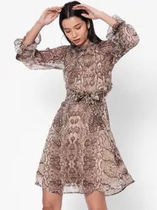 MISH Women Brown Printed Fit and Flare Dress