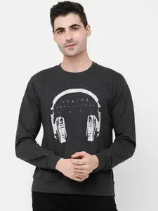 MADSTO Men Charcoal Grey Printed Sweatshirt