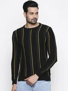 People Men Black & Yellow Striped Pullover Sweater