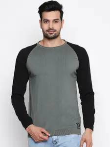 People Men Grey & Black Solid Pullover Sweater