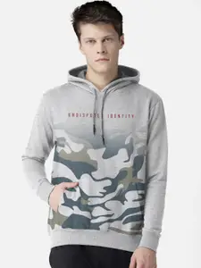 BULLMER Men Grey Camouflage Printed Hooded Fleece Cotton Sweatshirt