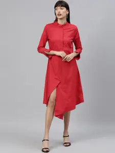 RAREISM Women Red Solid Shirt Dress