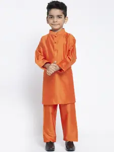 MAXENCE Boys Orange Solid Kurta with Pyjamas