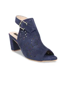 Sherrif Shoes Women Navy Blue Woven Design Peep Toes