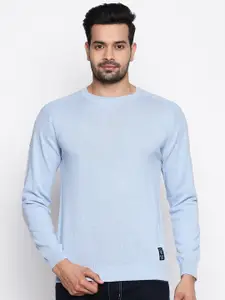 People Men Blue Solid Pullover Sweater