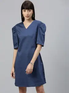 RAREISM Women Blue Solid A-Line Dress