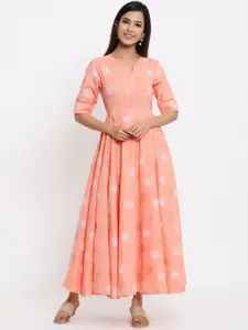 Indian Virasat Women Peach-Coloured Printed Maxi Dress