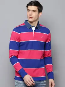 GANT Men Pink & Blue Striped Polo Collar T-shirt