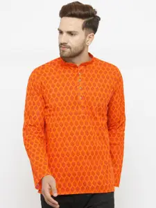 RG DESIGNERS Men Orange Woven Design Straight Kurta