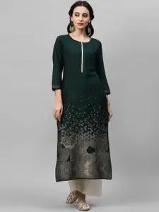 Indo Era Women Green Embroidered Straight Kurta