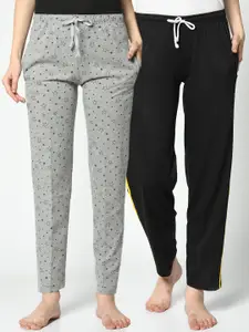 VIMAL JONNEY Women Pack of 2 Grey & Black Solid Lounge Pants