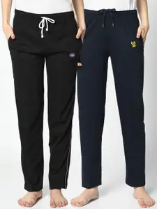 VIMAL JONNEY Women Pack of 2 Black & Navy Blue Solid Lounge Pants