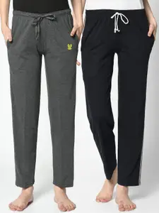 VIMAL JONNEY Women Pack of 2 Grey & Navy Blue Solid Lounge Pants
