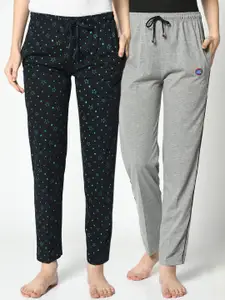 VIMAL JONNEY Women Pack of 2 Grey & Navy Blue Solid Lounge Pants