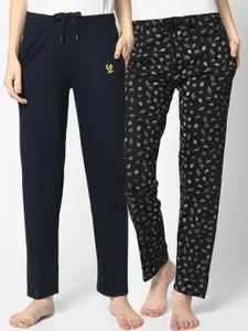 VIMAL JONNEY Women Pack Of 2 Navy Blue & Black Printed Lounge Pants