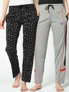 VIMAL JONNEY Women Pack of 2 Black & Grey Solid Lounge Pants