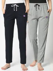 VIMAL JONNEY Women Pack of 2 Navy Blue & Grey Solid Lounge Pants