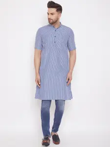 even Men Blue Woven Design Straight Kurta