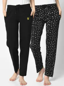VIMAL JONNEY Women Pack Of 2 Black Printed Lounge Pants