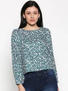 People Women Green Printed Pure Cotton Top