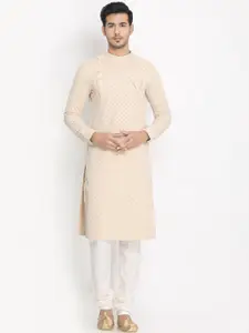 Manyavar Men Beige Woven Design Kurta with Pyjamas