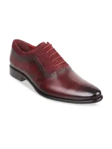 J.FONTINI Men Maroon Solid Leather Formal Oxfords