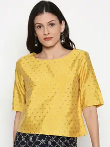 AKKRITI BY PANTALOONS Women Mustard Yellow Printed Top