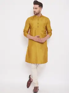 even Men Gold-Toned Woven Design Straight Kurta