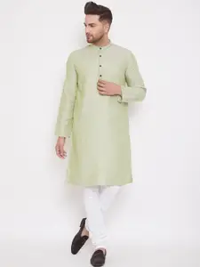 even Men Green Solid Straight Kurta
