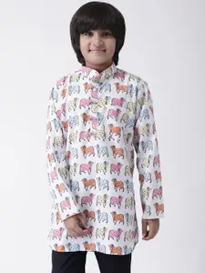 Hangup Boys White & Pink Printed Straight Kurta
