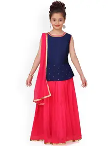 Aarika Girls Ready to Wear Navy Blue & Pink Lehenga Choli with Dupatta
