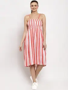 Miaz Lifestyle Women Red Striped Fit and Flare Dress