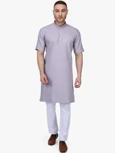 RAJUBHAI HARGOVINDAS Men Lavender Solid Straight Kurta