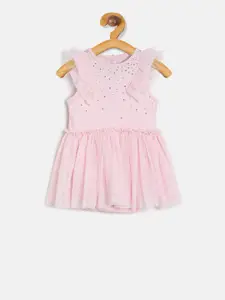 MINI KLUB Infant Girls Pink Printed Layered Dress Style Bodysuit