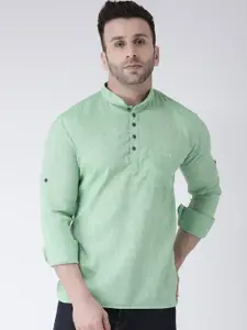 Hangup Men Green Solid Mandarin Collar Kurta