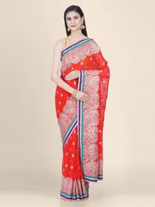 Hastakala Red Embroidered Poly Georgette Saree