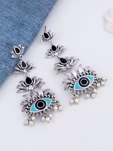 Voylla Silver-Plated & Blue Classic Drop Earrings