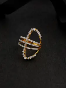 Voylla Platinum-Plated Gold-Toned & White CZ-Studded Finger Ring