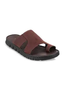 Metro Men Brown Solid Leather Comfort Sandals
