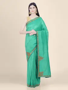 Hastakala Green Embellished Handloom Silk Blend Saree