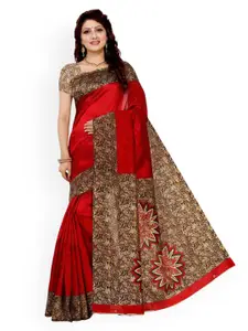 KALINI Red & Beige Art Silk Printed Mysore Silk Saree