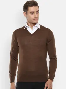 Van Heusen Men Brown Solid Pullover Sweater