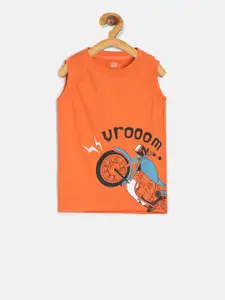 MINI KLUB Girls Orange Printed Round Neck T-shirt