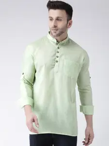 Hangup Men Green Solid Mandarin Collar Kurta