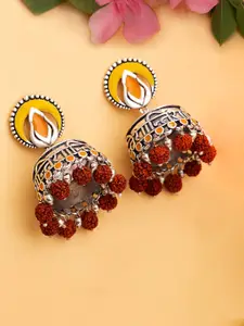 Voylla Silver-Plated & Red Dome Shaped Jhumkas