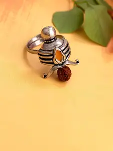 Voylla Oxidised Silver-Toned Adjustable Finger Ring