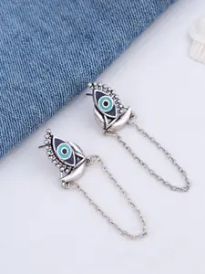Voylla Silver-Toned Evil Eyes Half Wing Drop Earrings