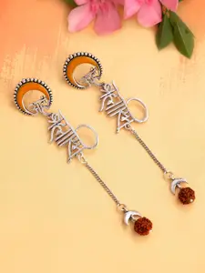 Voylla Silver-Toned & Orange Aham Brahmasmi Inscription  Drop Earrings